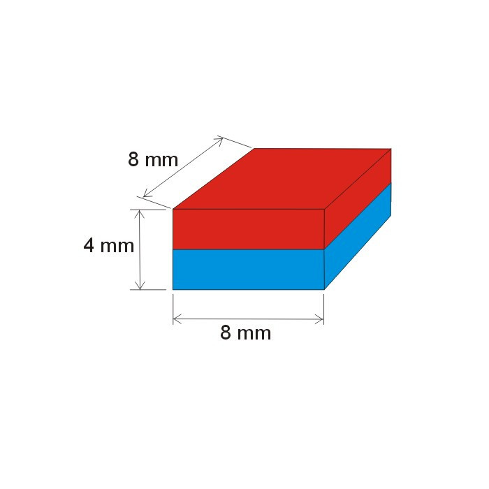 Magnes neodymowy – prostopadłościan 8x8x4 N 80 °C, VMM8-N45