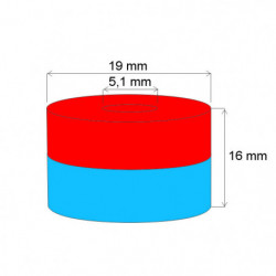Magnes neodymowy – pierścień śr.19x śr.5,1x16 N 120 °C, VMM4H-N35H