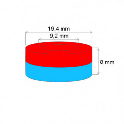 Magnes neodymowy – pierścień śr.19,4x śr.9,2x8 N 120 °C, VMM4H-N35H
