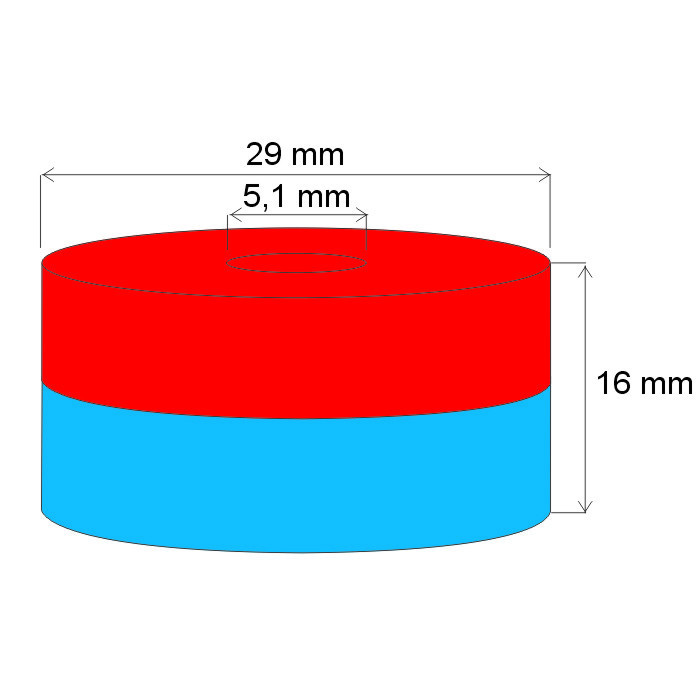 Magnes neodymowy – pierścień śr.29x śr.5,1x16 N 80 °C, VMM10-N50