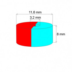 Magnes neodymowy – pierścień śr.11,6x śr.3,2x8 P 180 °C, VMM5UH-N35UH