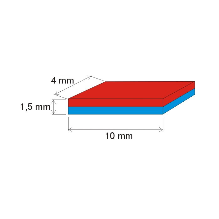 Magnes neodymowy – prostopadłościan 10x4x1,5 Au 80 °C, VMM10-N50
