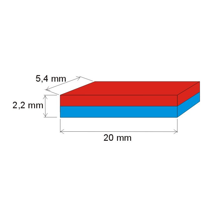 Magnes neodymowy – prostopadłościan 20x5,4x2,2 P 180 °C, VMM7UH-N42H