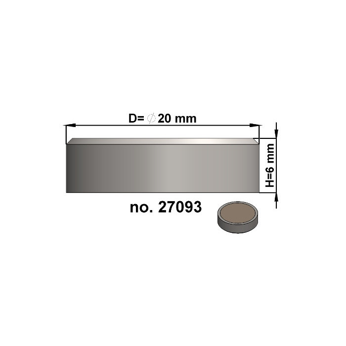 Soczewka magnetyczna płaska śr.20 x wysokość 6 mm – bez gwintu