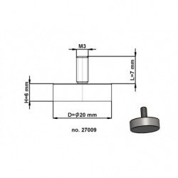Soczewka magnetyczna śr.20 x wysokość 6 mm z gwintem zewnętrznym M3, długość gwintu 7 mm - zestaw 65 szt