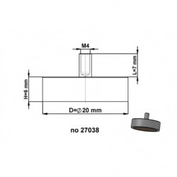 Soczewka magnetyczna śr.20 x wysokość 6 mm z gwintem wewnętrznym M4, długość gwintu 7 mm, SmCo magnes