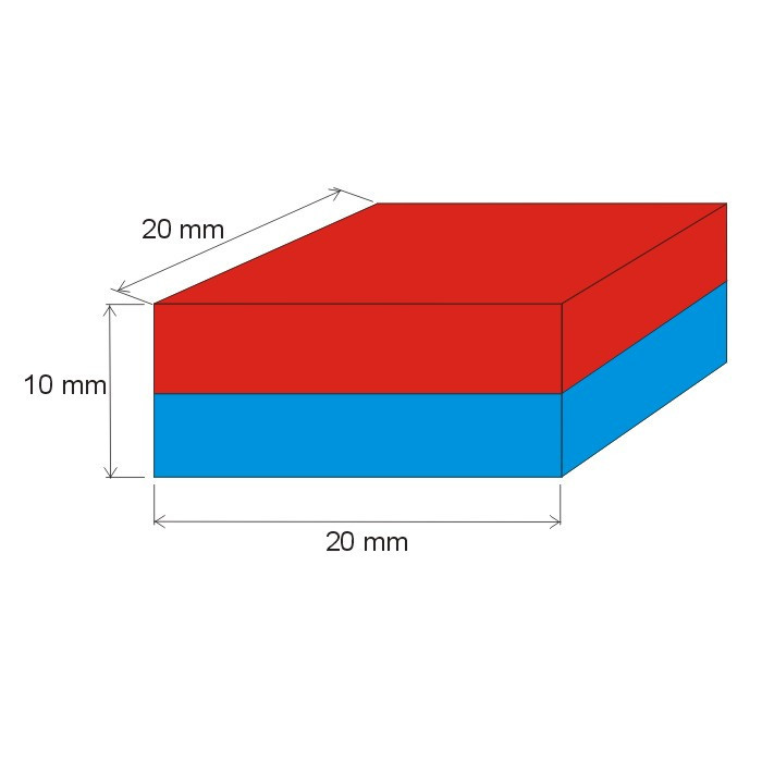 Magnes neodymowy – prostopadłościan 20x20x10 N 80 °C, VMM7-N42