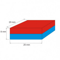 Magnes neodymowy – prostopadłościan 25x20x8 N 80 °C, VMM4-N30