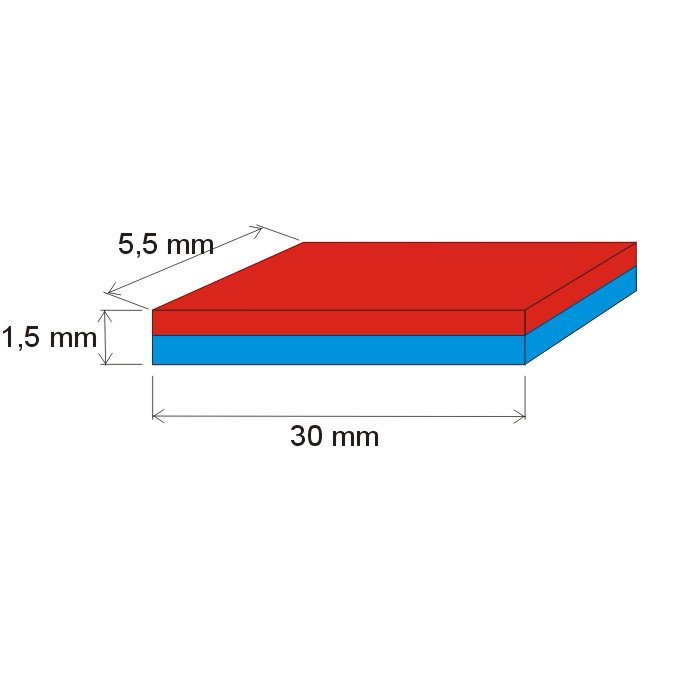 Magnes neodymowy – prostopadłościan 30x5,5x1,5 P 150 °C, VMM8SH-N45SH
