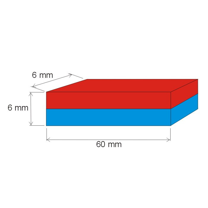 Magnes neodymowy – prostopadłościan 60x6x6 N 150 °C, VMM1SH-N27SH