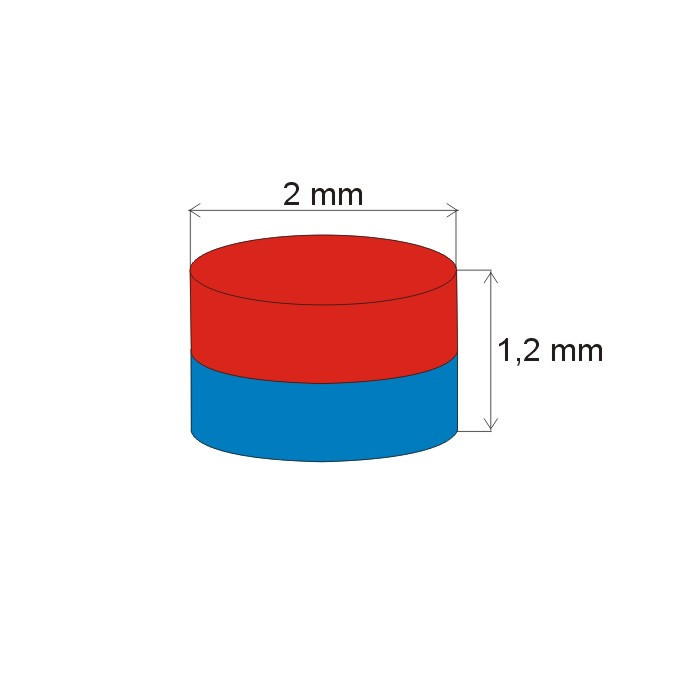 Magnes neodymowy – walec śr.2x1,2 N 150 °C, VMM8SH-N45SH