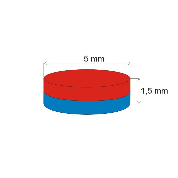 Magnes neodymowy – walec śr.5x1,5 Z 80 °C, VMM4-N30