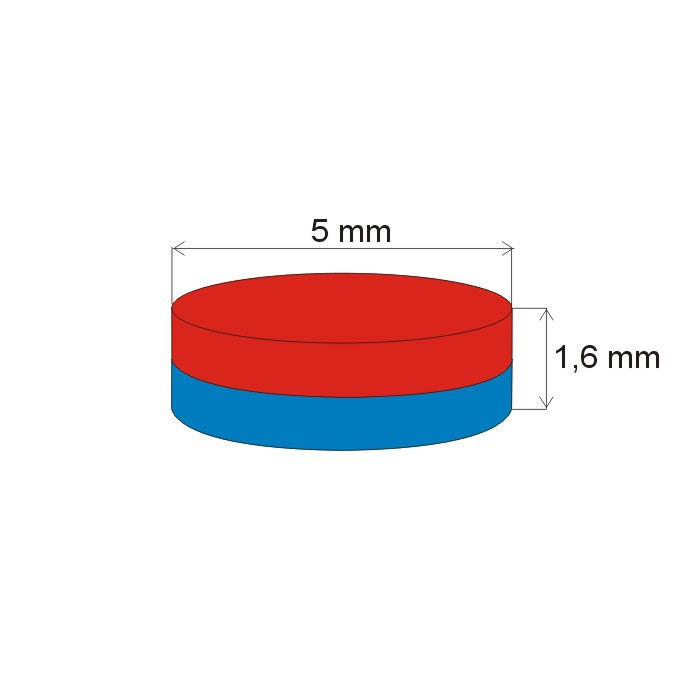 Magnes neodymowy – walec śr.5x1,6 Z 80 °C, VMM4-N30