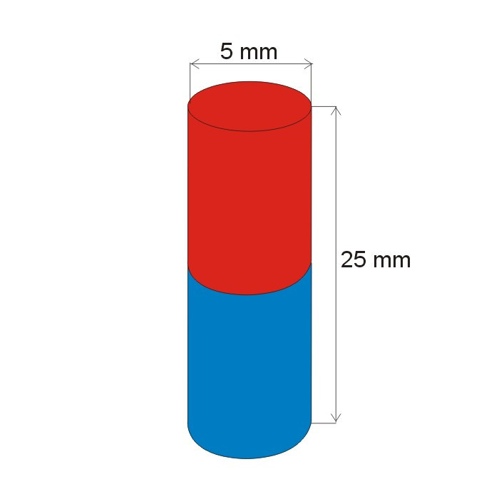 Magnes neodymowy – walec śr.5x25 N 80 °C, VMM8-N45