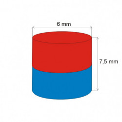 Magnes neodymowy – walec śr.6x7,5 N 80 °C, VMM4-N35