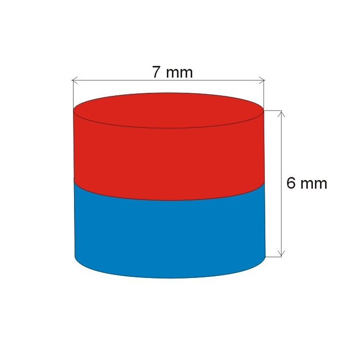 Magnes neodymowy – walec śr.7x6 N 80 °C, VMM7-N42