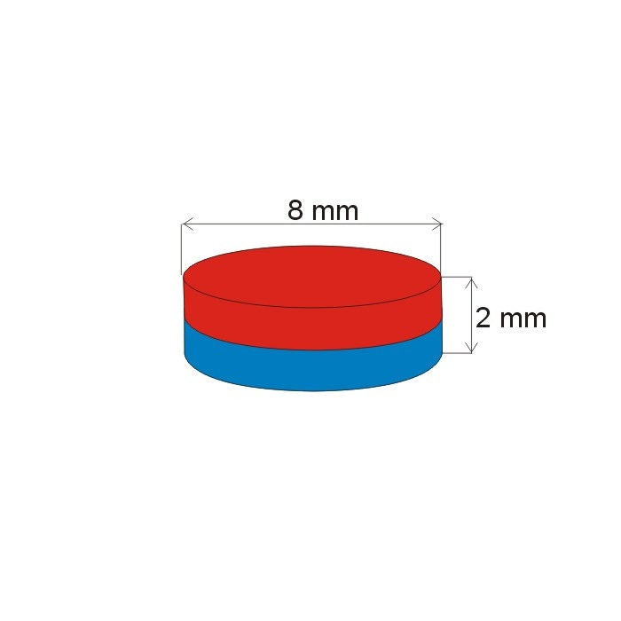 Magnes neodymowy – walec śr.8x2 N 80 °C, VMM8-N45
