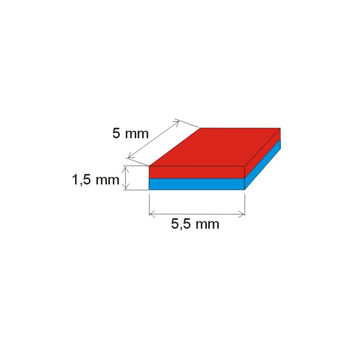 Magnes neodymowy – prostopadłościan 5,5x5x1,5 P 80 °C, VMM8-N45