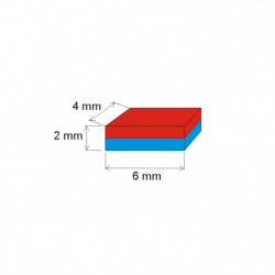 Magnes neodymowy – prostopadłościan 6x4x2 N 120 °C, VMM65H-N44H