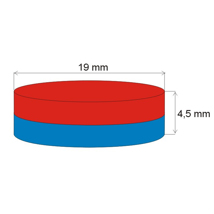 Magnes neodymowy – walec śr.19x4,5 P 80 °C, VMM4-N35