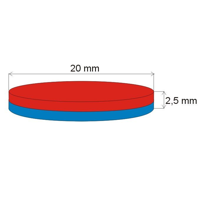 Magnes neodymowy – walec śr.20x2,5 N 80 °C, VMM5-N38