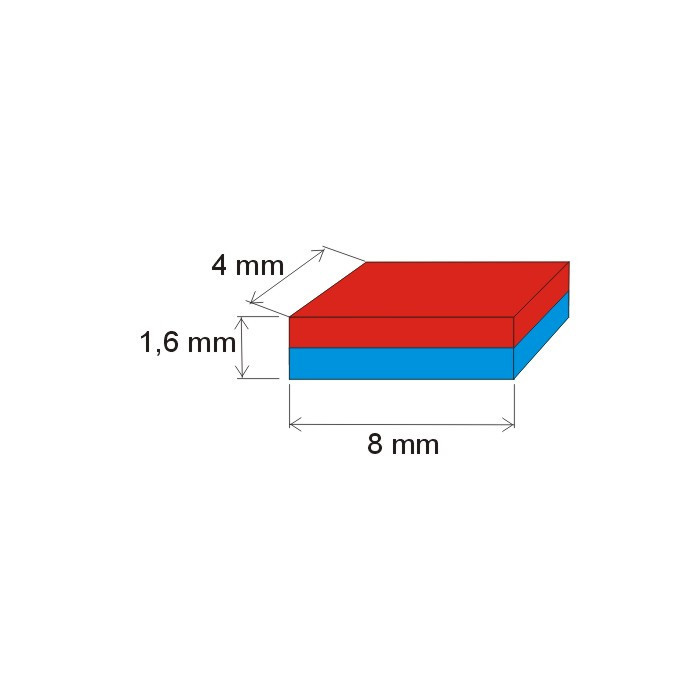 Magnes neodymowy – prostopadłościan 8x4x1,6 P 80 °C, VMM5-N38