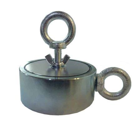 Dwustronny neodymowy fishing magnet o średnicy 100 mm i sile 2 × 500 kg