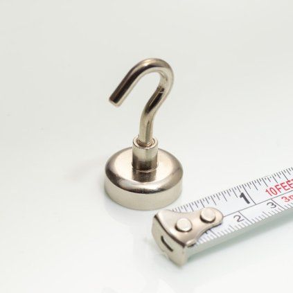 Srebrny neodymowy haczyk magnetyczny o średnicy 20 mm i sile odrywania 120 N